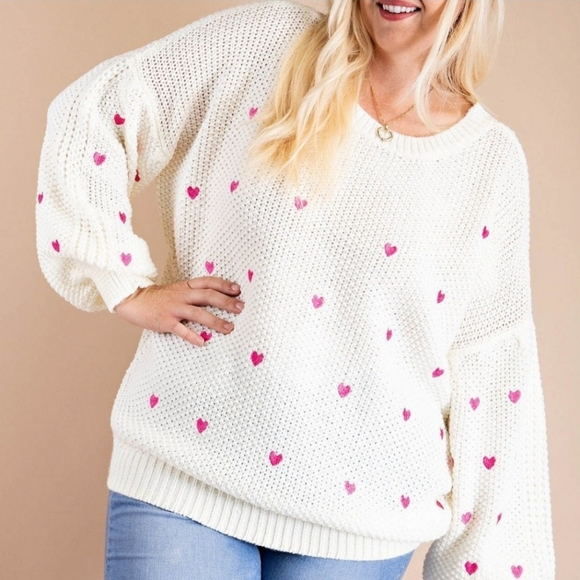 Sweaters - Plus size Embroidery Heart Knit Sweaters
